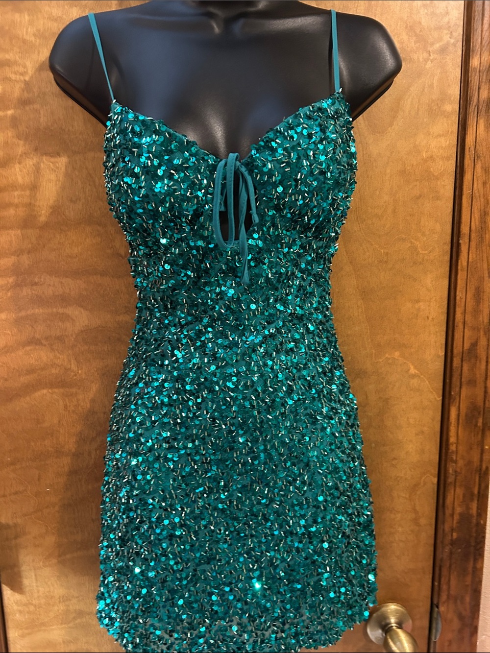 Emerald Sequin Slip Dress with Spaghetti Straps - Homecoming